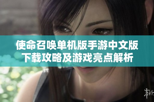 使命召唤单机版手游中文版下载攻略及游戏亮点解析