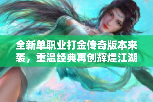 全新单职业打金传奇版本来袭，重温经典再创辉煌江湖之旅
